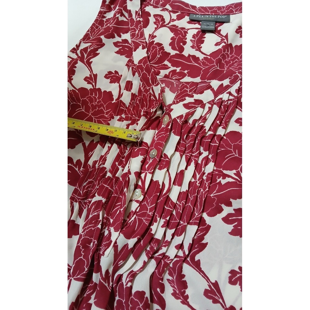 Pea In The Pod Women's Maternity Blouse Red‎ & White Floral Pleated Size Medium - Picture 6 of 8